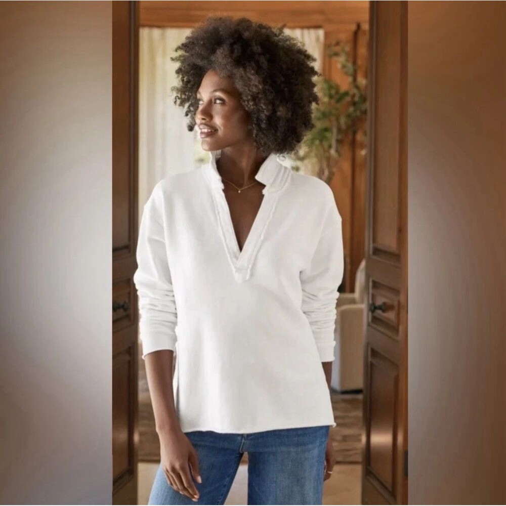 Frank & Eileen Patrick Triple Fleece Terry Raw Hem Popover Henley White Size M